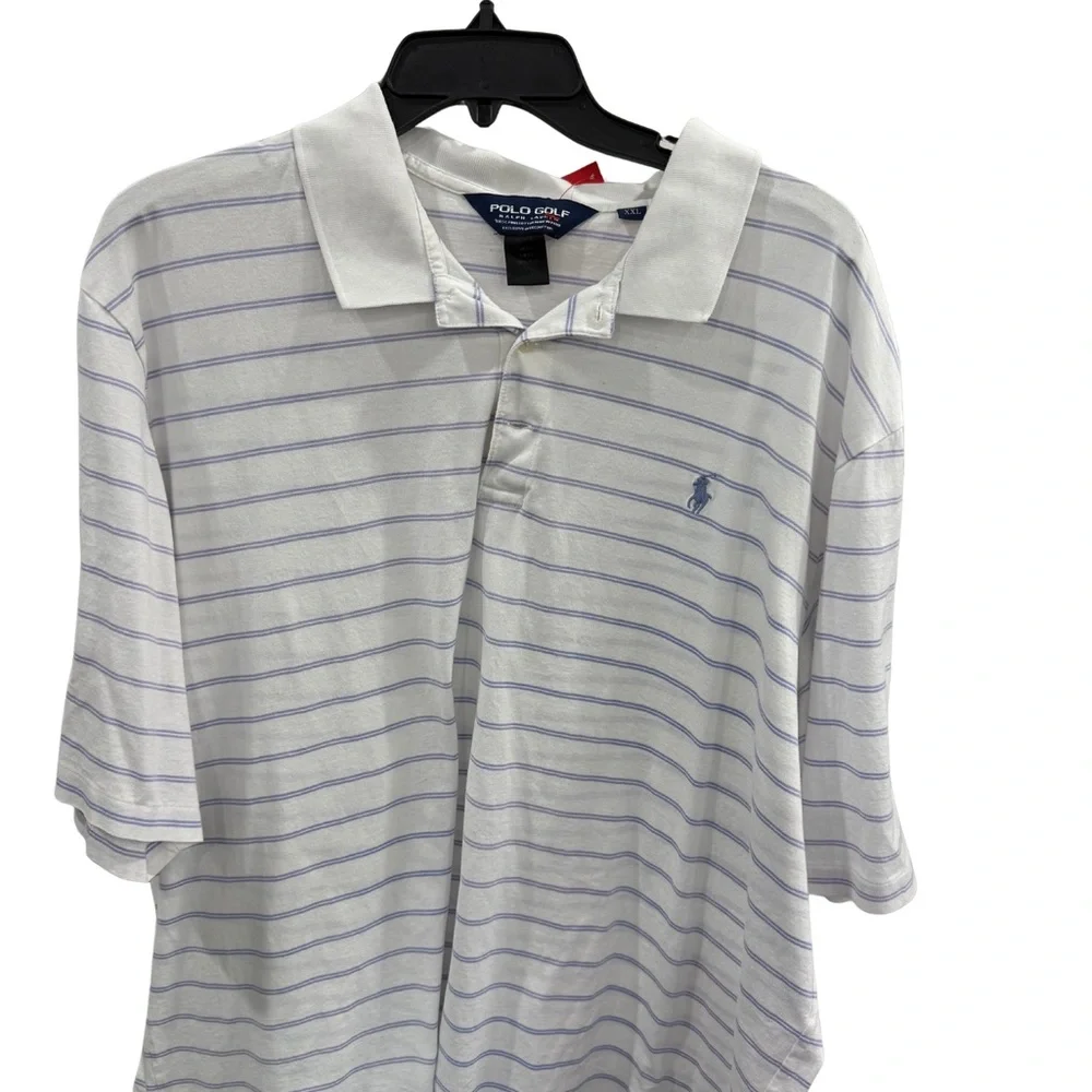 Polo Golf Ralph Lauren White & Blue Stripe Polo Shirt – Size XXL